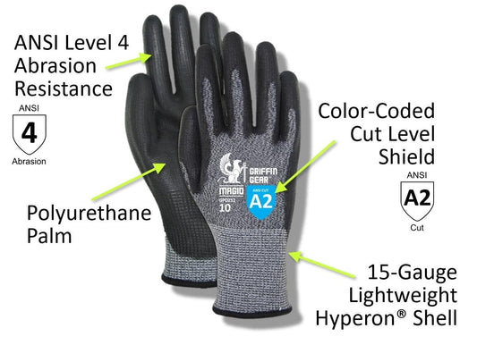 MAGID Griffin Gear ANSI A2 Polyurethane Coated Work Gloves, 12 Pairs, Size 9/Large (GPD252)