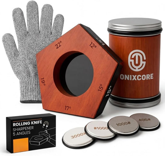 Rolling Knife Sharpener Kit, Magnetic 5-Angle Base Knife Sharpener with 4 Diamond & Ceramic Discs, Cut-Resistant Gloves Included, Knife Sharpener for Kitchen Made Easy Chef & Pocket Knives