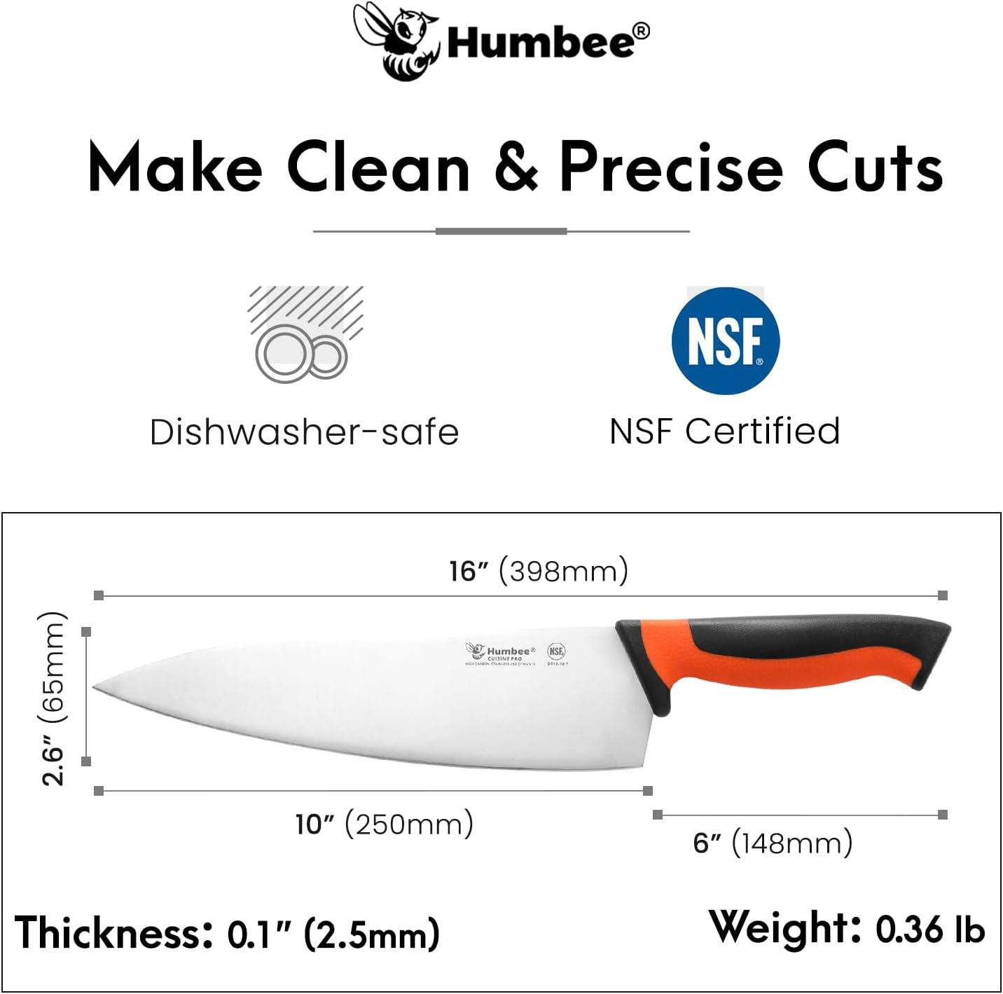 7.5-Inch Nakiri Knife, High Carbon Stainless Steel Hollow Grind Blade, Razor Sharp Edge, Ergonomic Non-Slip Handle, Cleaver Style, DT-50 Series, Orange