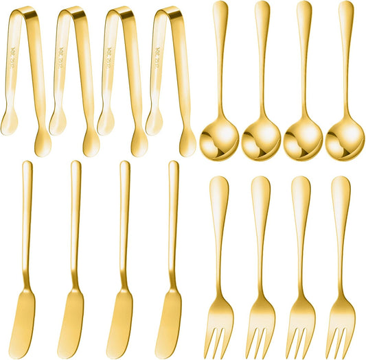 Cheese Butter Spreader Knife Set Charcuterie Accessories 16 Pieces Charcuterie Board Utensils Stainless Steel Spreader Knives Mini Serving Tongs Spoons and Forks for Jam Appetizers Pastry