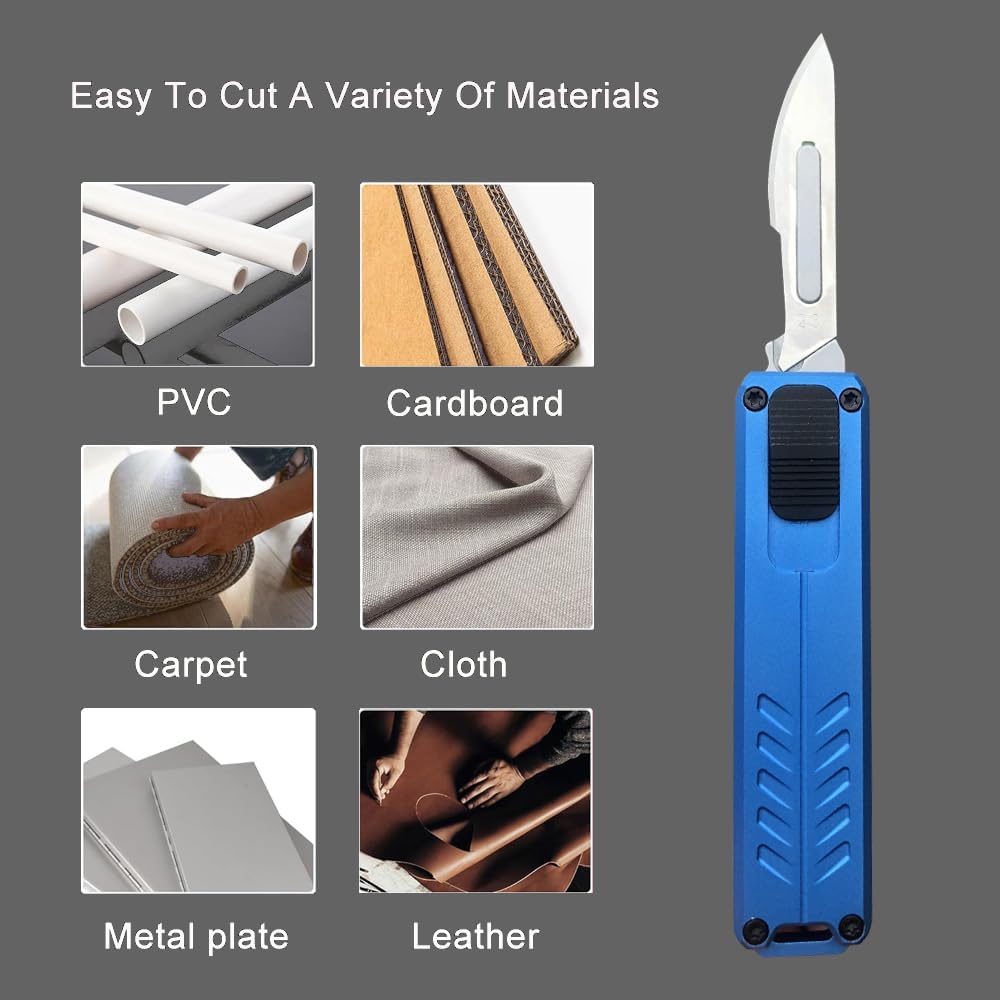 Automatic Utility Knife, Safety Auto Box Cutter Retractable, EDC Push Button Exacto Scalpel Knife, 10PCS #23 Razor Blades Pocket Knives with Clip