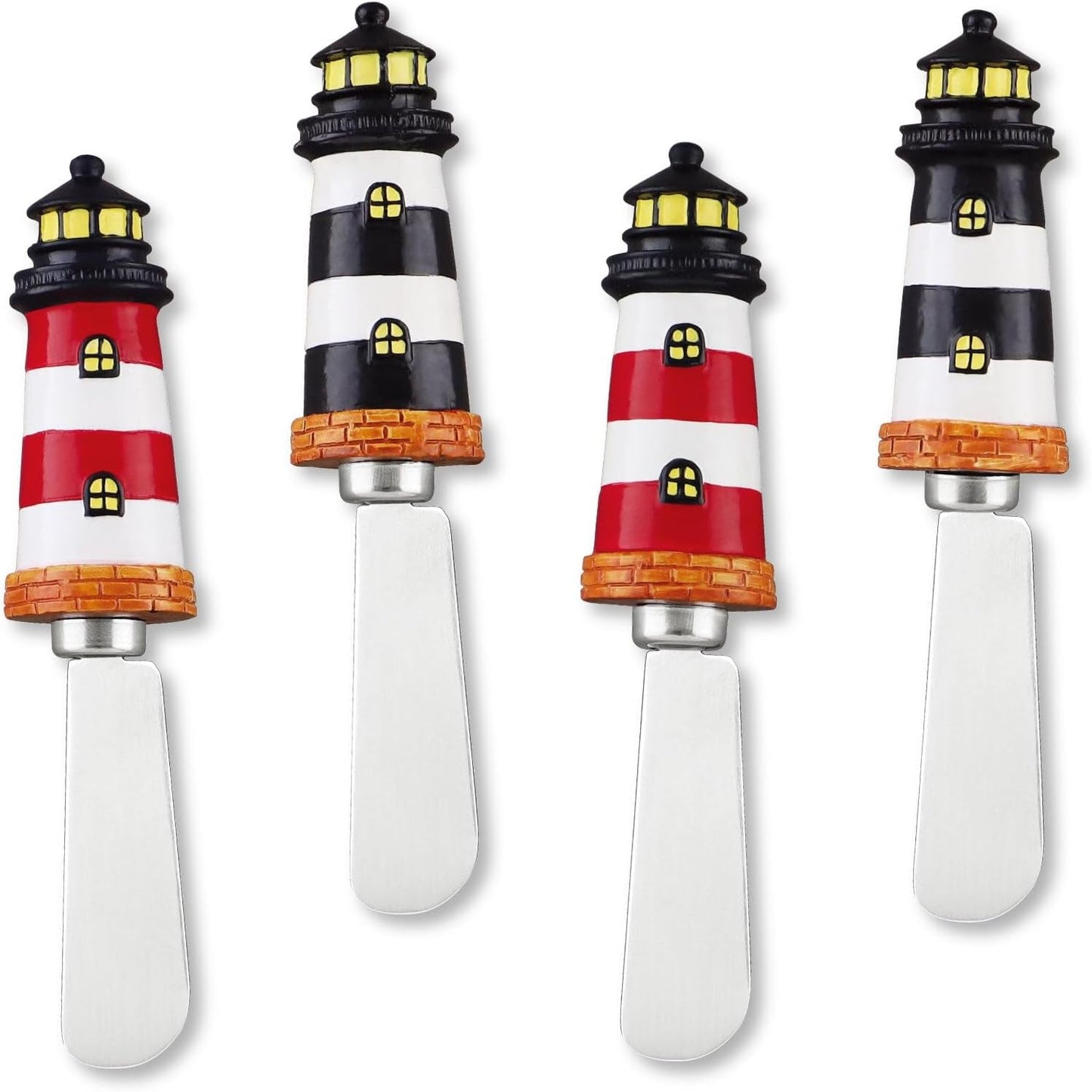 Supreme Housewares Seashell Cheese Spreaders, Hand-Painted Resin Handles with Stainless Steel Blades for Spreading Cream Cheese, Butter, and Jam, Assorted Designs, Set of 4