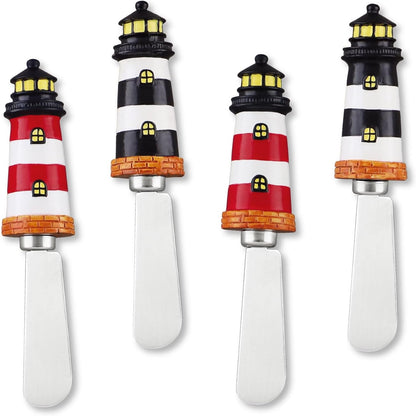 Supreme Housewares Seashell Cheese Spreaders, Hand-Painted Resin Handles with Stainless Steel Blades for Spreading Cream Cheese, Butter, and Jam, Assorted Designs, Set of 4