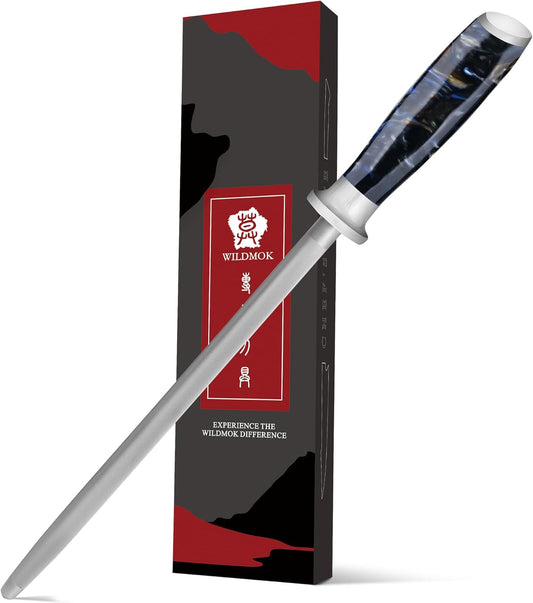 WILDMOK Professional Honing Rod 9" - Chrome Coated High Carbon German Stainless Steel Knife Sharpener Honing Steel - Knife Sharpening Rod Designed to Last a Lifetime