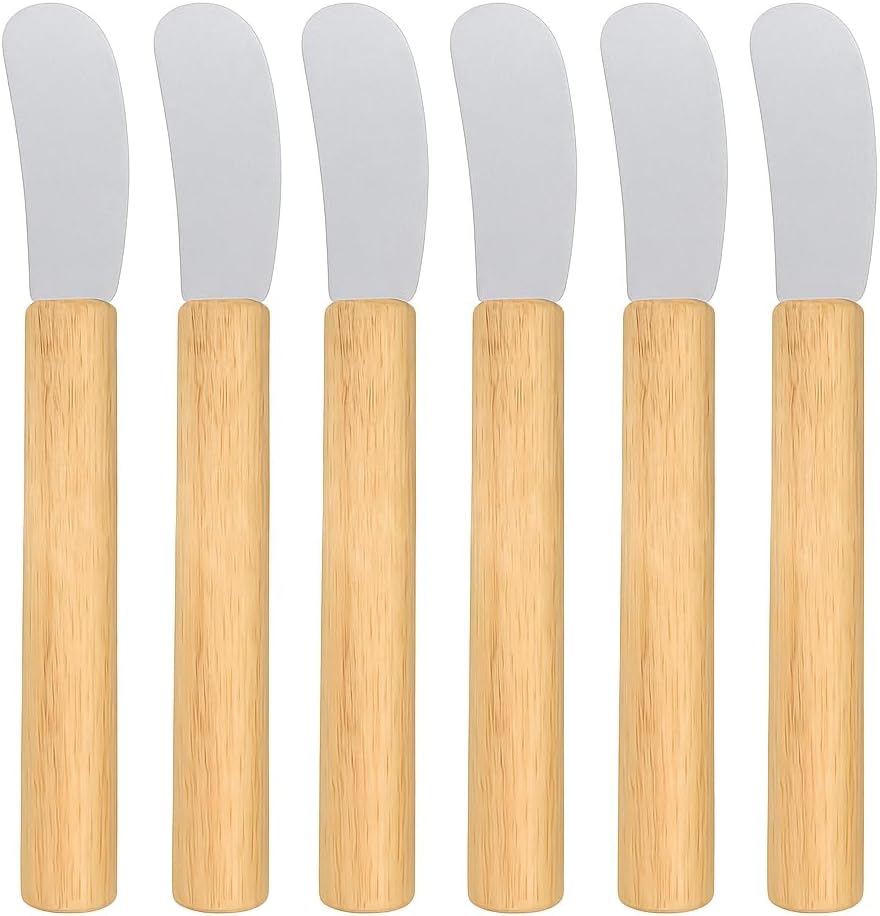 Butter Knives Set of 6, Wood Handle, Durable Stainless Steel Blade, Butter Knife for Smooth Spreading Butter Cream Cheese Jam, Ideal for Bagels, Sandwiches, Butter Knife Spreader 7 Inches