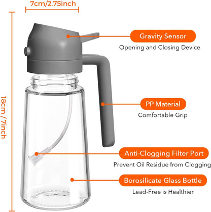 YARRAMATE 16oz/470ml Glass Olive Oil Sprayer for Cooking with Stickers, 2 in 1 Oil Dispenser for Kitchen Gadgets, Food Grade Premium Spray Bottle for Salad, Frying, BBQ (Creamy White)