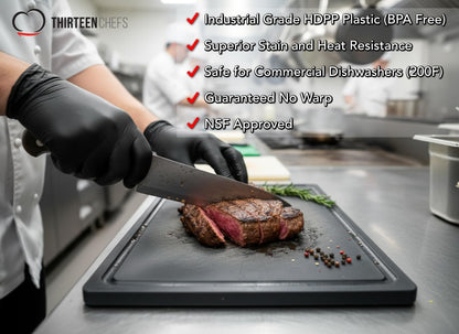 Commercial Grade Plastic Cutting Board with Juice Groove - 18 x 12 Inch for Carving Meat, Grilling, BBQ - 1/2" Thick White HDPE Poly for Food Service