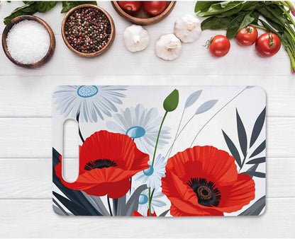 Coffee Set Cutting Board with Handles Coffee Maker Muffin Cup Flower Hot Drink Love Cutting Boards Plastic Safe Chopping Board for Kitchen 16" x 10" x 0.24"