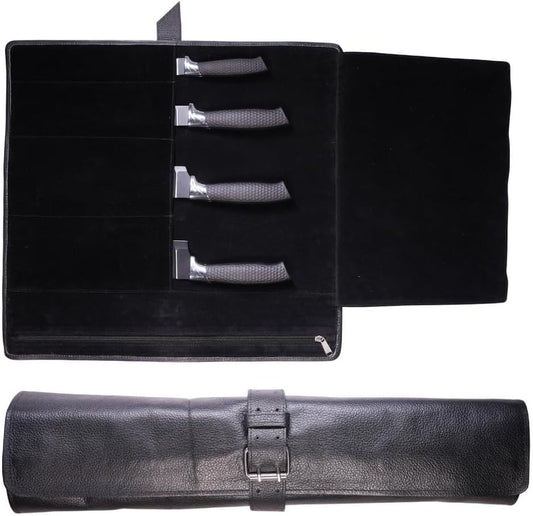 Leather Knife Roll Bag Professional Chef Knife Case, Cooks & Culinary Tools Carrying Storage, Durable Knife Sheath Holder, Portable Knife Wrap - 4 Slots