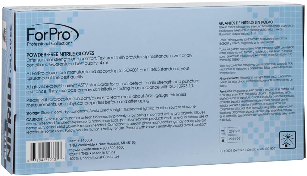 ForPro Disposable Nitrile Gloves, Chemical Resistant, Powder-Free, Latex-Free, Non-Sterile, Food Safe, 4 Mil