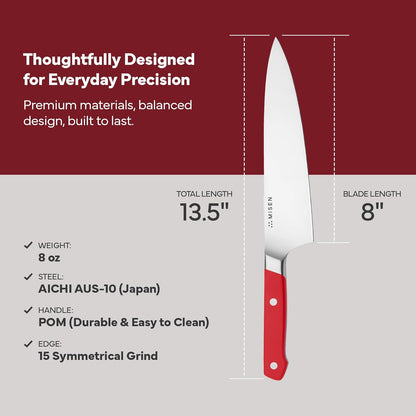 Misen 8" Chef Knife – High Carbon Japanese AUS-10 Stainless Steel – Hybrid German & Japanese Blade – Precision Kitchen Knife for Professionals & Home Cooks – Ultimate Cutting Performance - Green