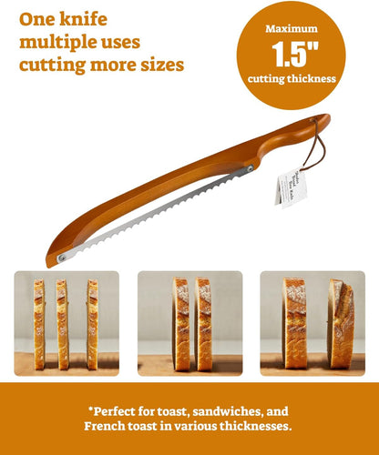 16.5” Bread slicer for Homemade Bread, Serrated Bread Knife for homemade bread with Bow Design, Premium Bread Knife, Bread Slicer, Bread Cutter for Bagels, Baguettes, Dark Brown Color