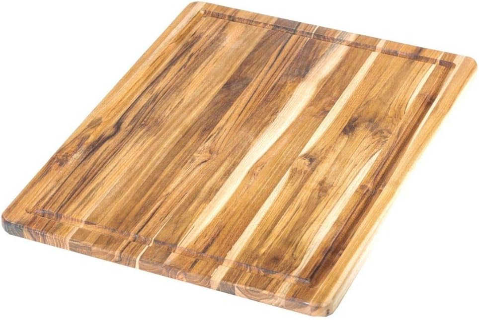 Teakhaus Carving Board with Juice Groove - Medium (M) Teak Wood Cutting Board 18”L x 14”W x 1” Thick - Lightweight, Sustainably Harvested & FSC Certified - Knife Friendly with Beeswax Oil Finish
