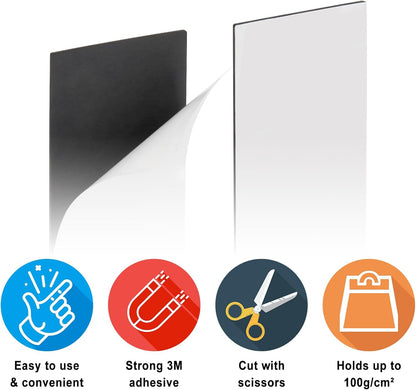 Magnetic Strips with Adhesive Backing, Strong Magnetic Tape Flat Rubber Magnet Strip, Sticky Magnet Strips for Most Surfaces, Refrigerator Whiteboard Dry Erase Board (80 x 45 x 2 mm, 5 pcs)