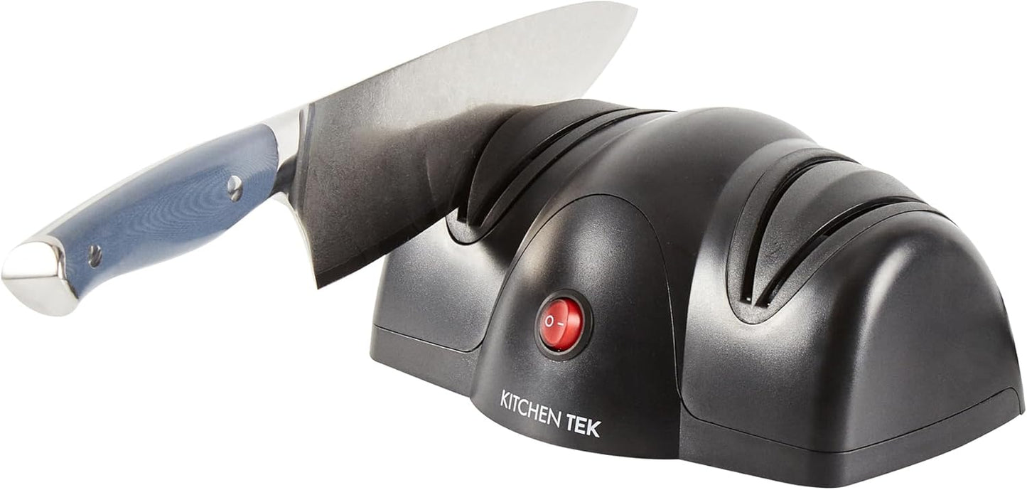 Restaurantware-Kitchen Tek 2-Stage Electric Knife Sharpener, 1 Straight-Edge Knife Sharpener With Diamond Grinding Wheel - 120 Voltage, Quick Sharpening, Gray Plastic, For Kitchen Knives