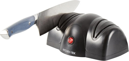 Restaurantware-Kitchen Tek 2-Stage Electric Knife Sharpener, 1 Straight-Edge Knife Sharpener With Diamond Grinding Wheel - 120 Voltage, Quick Sharpening, Gray Plastic, For Kitchen Knives