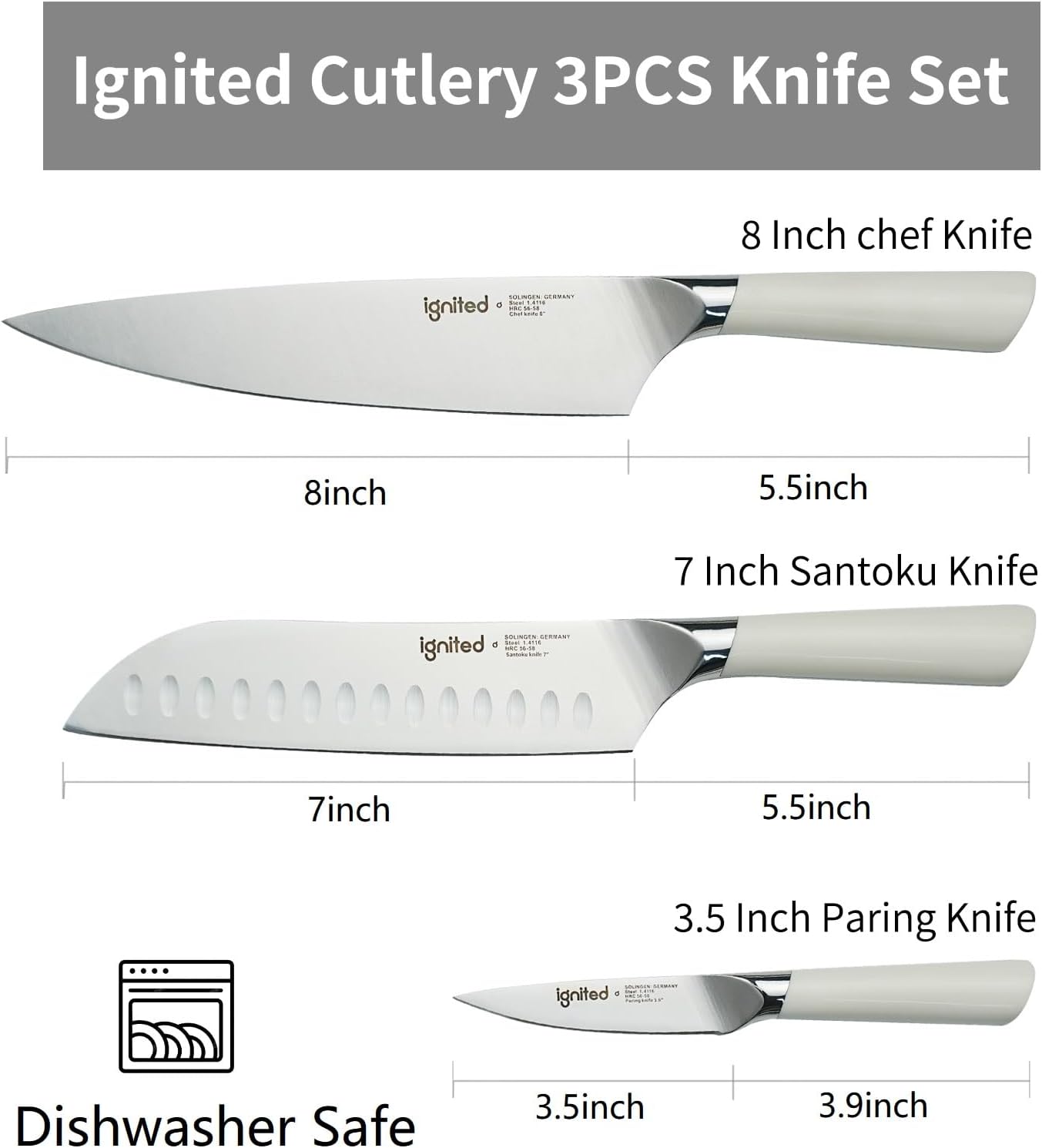 3.5 Inch Paring Knife – German Stainless Steel, Ergonomic Ivory White Handle, Minimalist Small Kitchen Knife for Peeling & Cutting, Ideal Gift for Chefs, Cooks