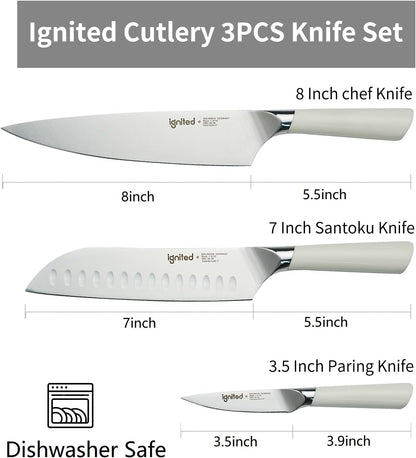 3.5 Inch Paring Knife – German Stainless Steel, Ergonomic Ivory White Handle, Minimalist Small Kitchen Knife for Peeling & Cutting, Ideal Gift for Chefs, Cooks