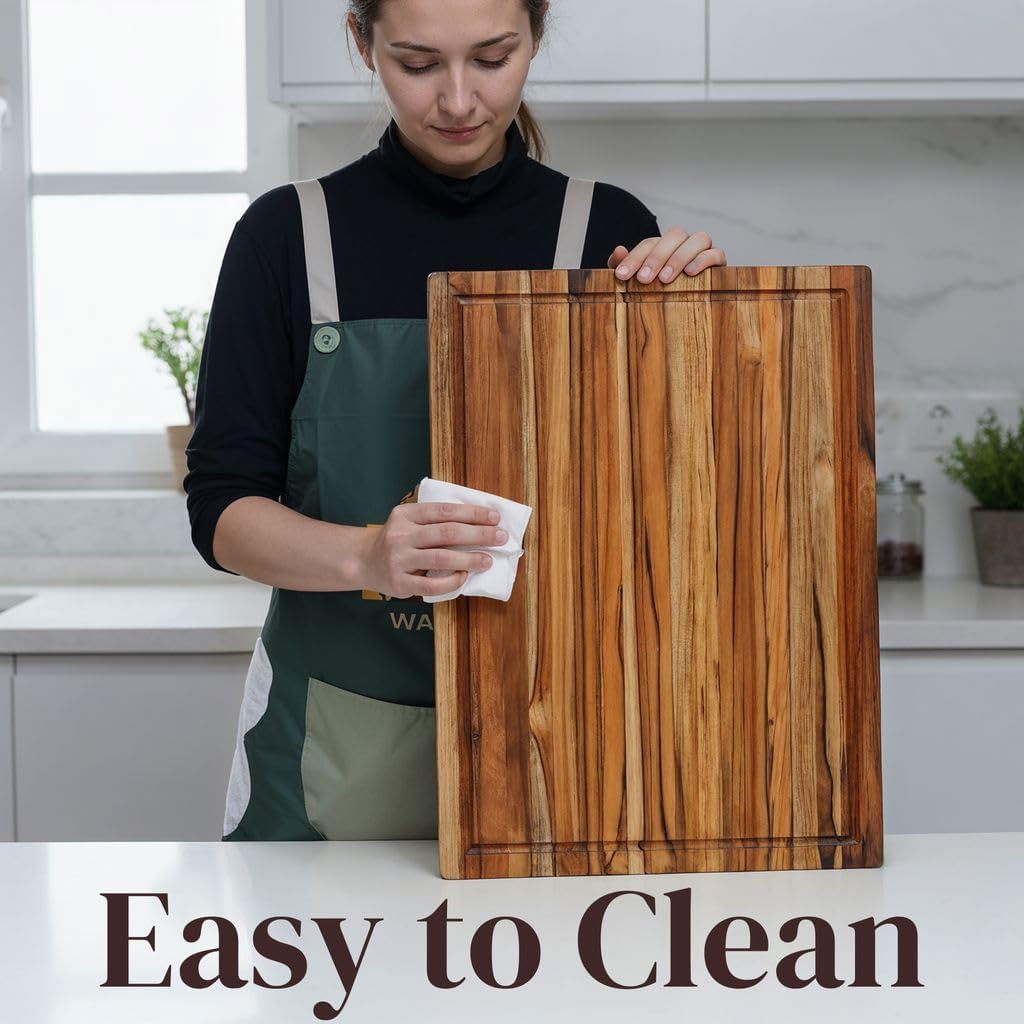 Teak Wood Cutting Board 18" x 14" x 0.6", 2-Piece Set for Kitchen Meat & Food Prep - Large Thin Edge Grain, Deep Juice Groove, Lightweight Solid Hardwood, Non-Toxic, BPA Free by New M Way