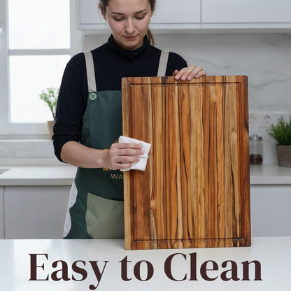 Teak Wood Cutting Board 18" x 14" x 0.6", 2-Piece Set for Kitchen Meat & Food Prep - Large Thin Edge Grain, Deep Juice Groove, Lightweight Solid Hardwood, Non-Toxic, BPA Free by New M Way