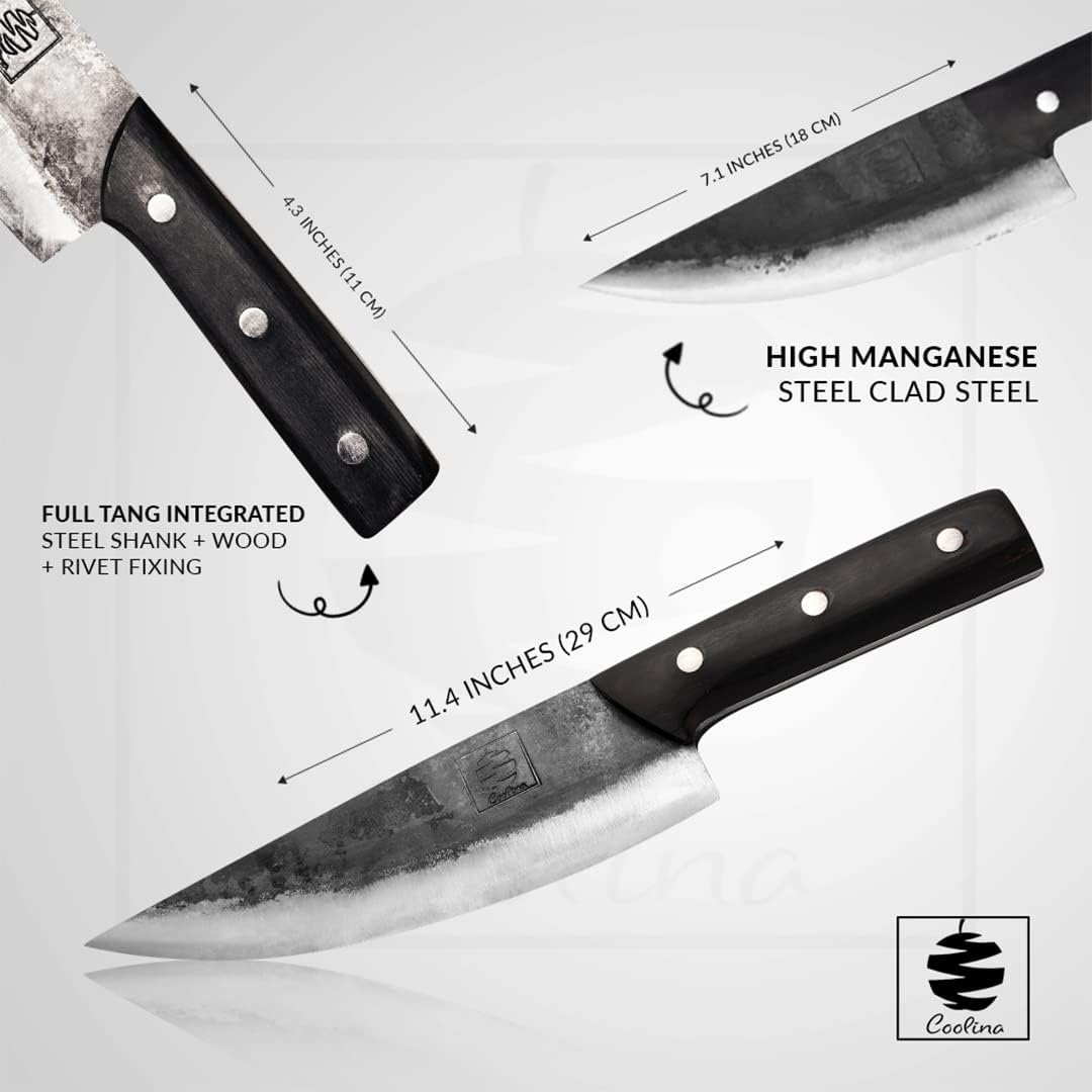COOLINA Daozi 8" Butcher Knife, Hand-Forged High-Carbon Steel Cleaver for Heavy-Duty Meat Cutting, Slicing, Chopping, Brisket & BBQ, Full-Tang Forged Blade with Ergonomic Wood Handle