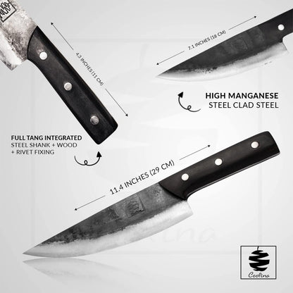 COOLINA Daozi 8" Butcher Knife, Hand-Forged High-Carbon Steel Cleaver for Heavy-Duty Meat Cutting, Slicing, Chopping, Brisket & BBQ, Full-Tang Forged Blade with Ergonomic Wood Handle