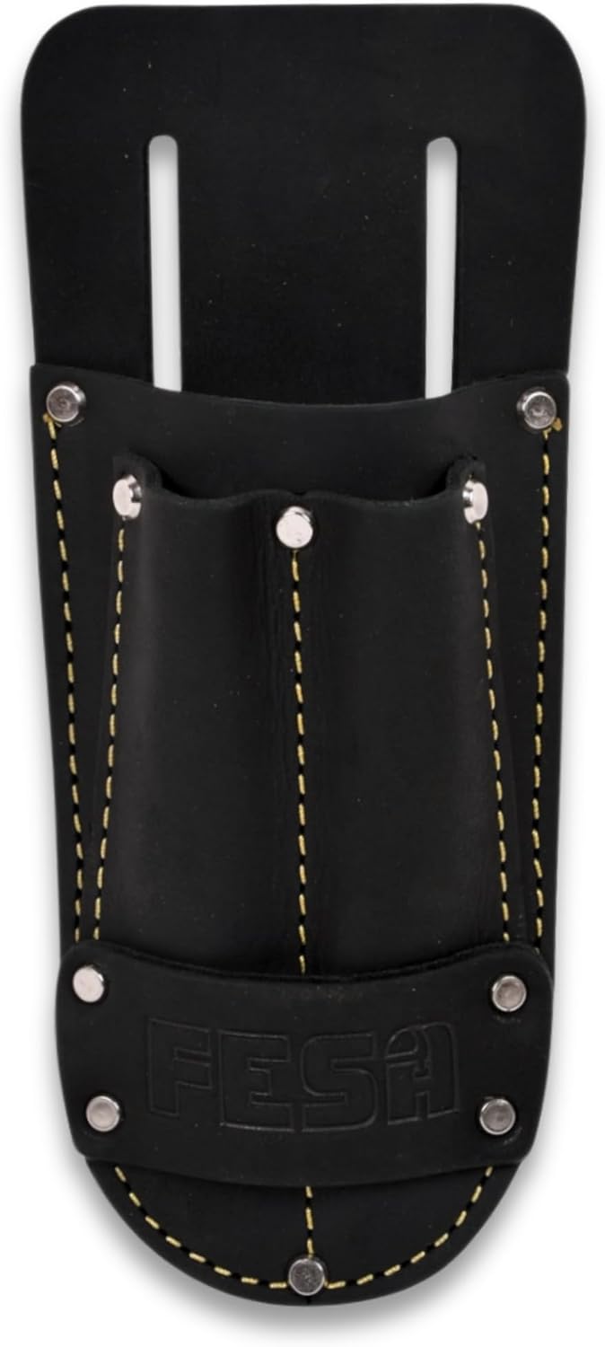 FESA Leather Utility Knife Pouch - Top Grain Leather Knife Pouch for Belt with 2 Pen/Pencil Pockets & Heavy Duty Reinforced Rivets - Fits Belts up to 2" - Handcrafted