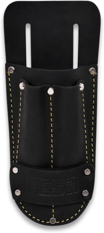 FESA Leather Utility Knife Pouch - Top Grain Leather Knife Pouch for Belt with 2 Pen/Pencil Pockets & Heavy Duty Reinforced Rivets - Fits Belts up to 2" - Handcrafted