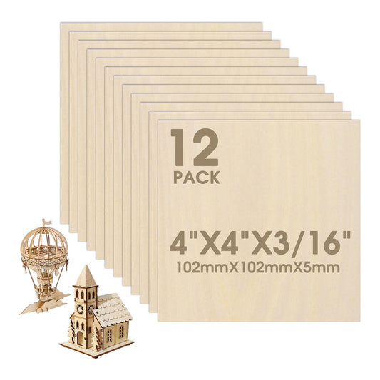 12 Pack Basswood Sheets 12"×12"×5/16" Unfinished Plywood Sheet Smooth Thin Wood Boards for Laser Cutting Wood Carving Burning DIY Crafts