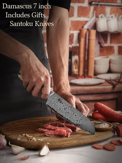 DONGSUN 8 Inch Damascus Chef Knife with North American Black Walnut Sheath, 67-Layer VG10 Forged Steel Japanese Gyuto, Professional Durable Sharpness