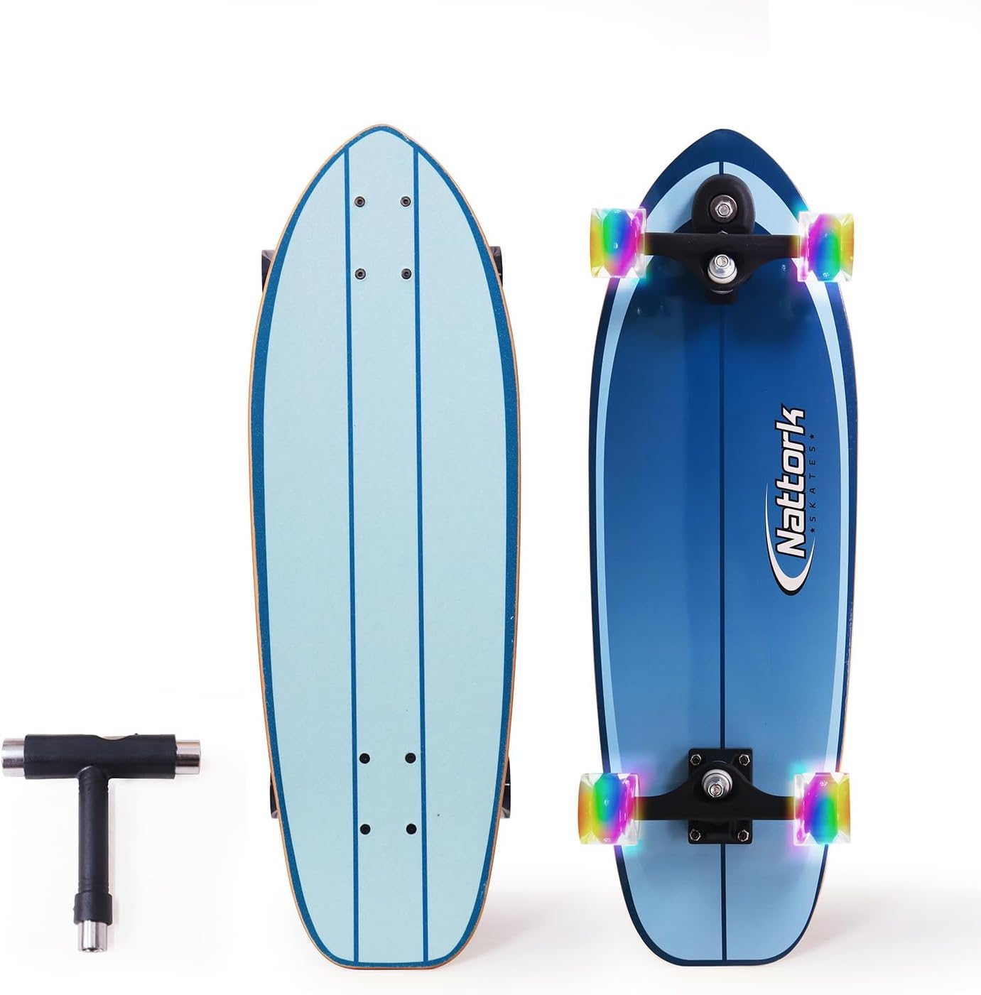 Nattork Complete Kid Skateboards 29" x 9" Youth Cruiser Skateboard for Beginners Double Kick Deck Concave Girls or Boys Skateboard