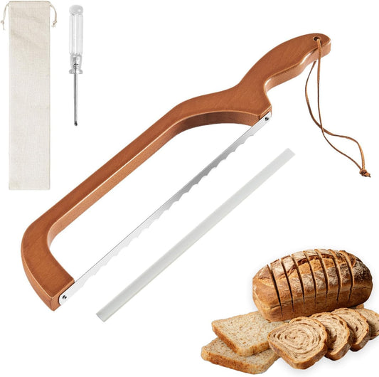 Adjustable Bread Slicer for Perfect Slices - Bread Knife for Homemade Bread with Thickness Guide - Premium Sharp Stainless Serrated Blade for Sourdough Baguettes Bagels Loaves - Gift for Artisan Baker