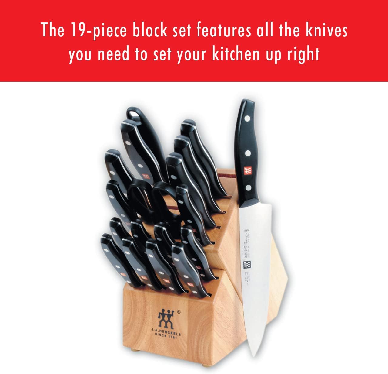 ZWILLING Twin Signature 11-Piece German Knife Set with Block, Razor-Sharp, Made in Company-Owned German Factory with Special Formula Steel perfected for almost 300 Years, Dishwasher Safe