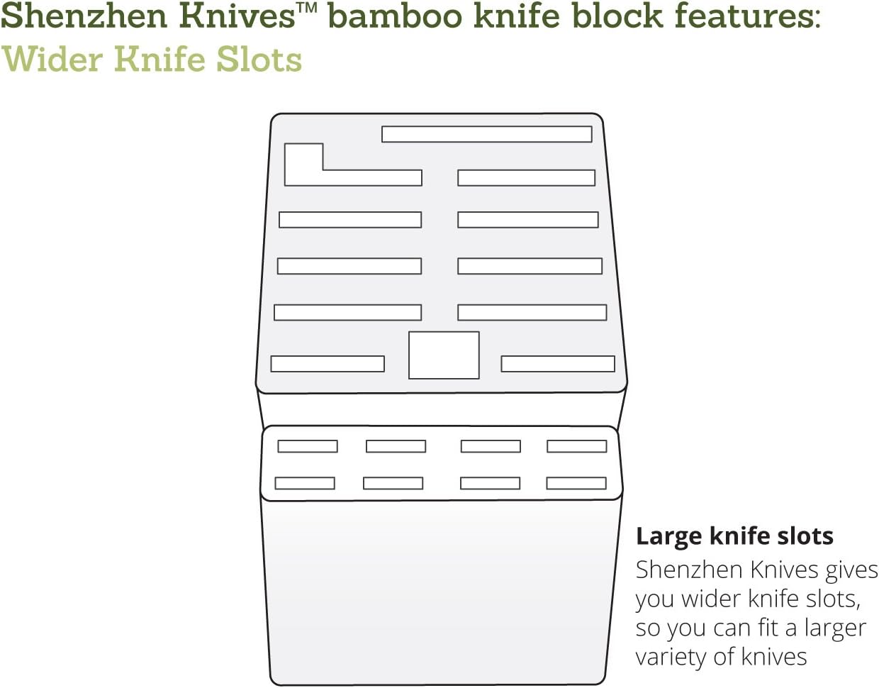 Shenzhen Knives 20 Slot Universal Knife Block: Large Bamboo Finish Wood Knife Block without Knives - Countertop Butcher Block Knife Holder and Organizer with Wide Slots for Easy Kitchen Knife Storage