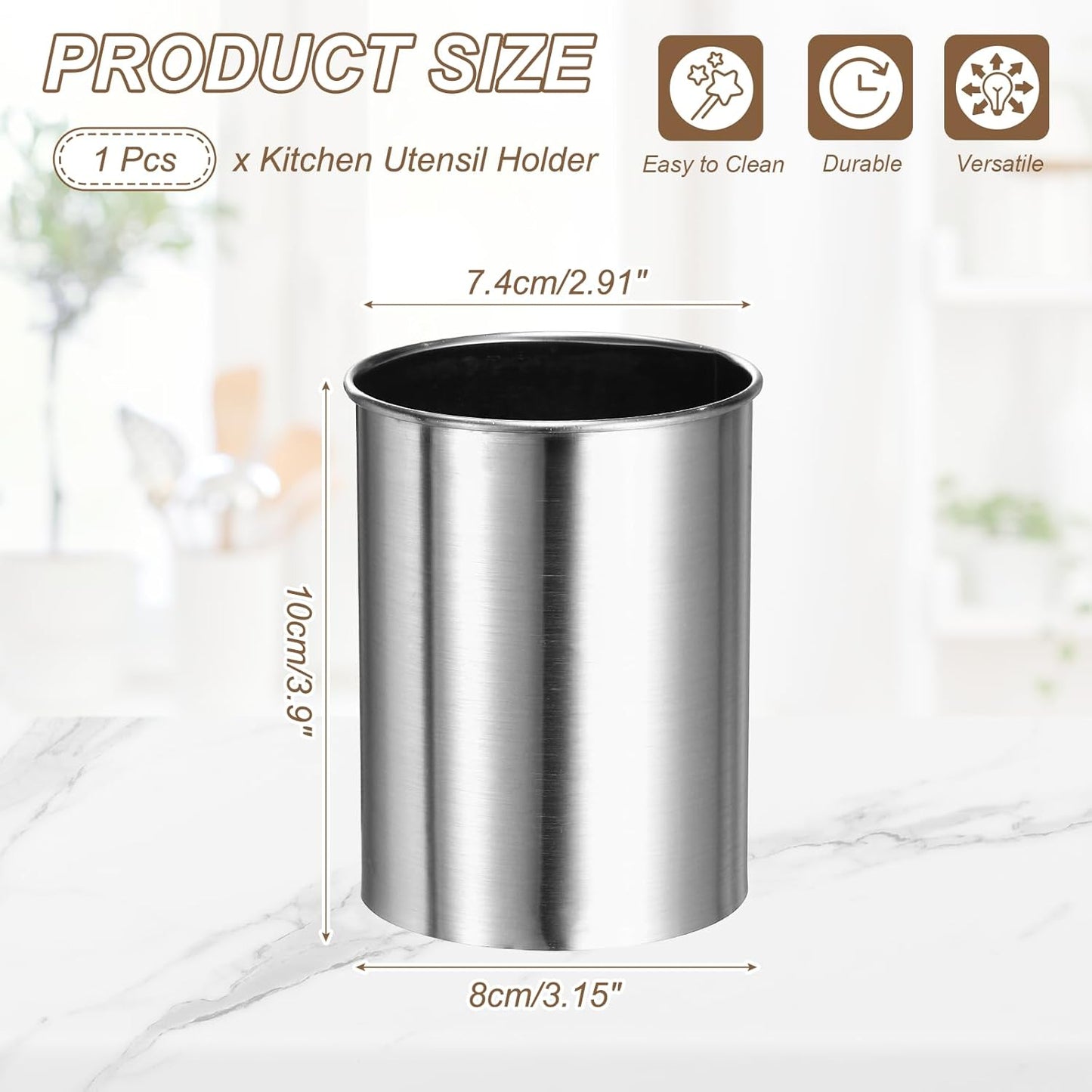 uxcell Kitchen Utensil Holder, 3.1x4.7 Stainless Steel Utensil Cutlery Holder Cooking Flatware Organizer for Kitchen Restaurant Countertop Fork, Straw, Knives, Spoon, Chopstick, Silver