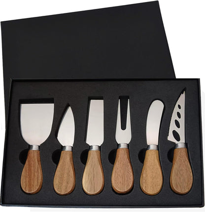 6 Pieces Cheese Knife Set,Cheese Knives Wood Handle Stainless Steel Cheese Slicer Cutter Fork Spreading Cheese Knife Gift Set of 6 Charcuterie Board Accessories for Party Wedding Christmas
