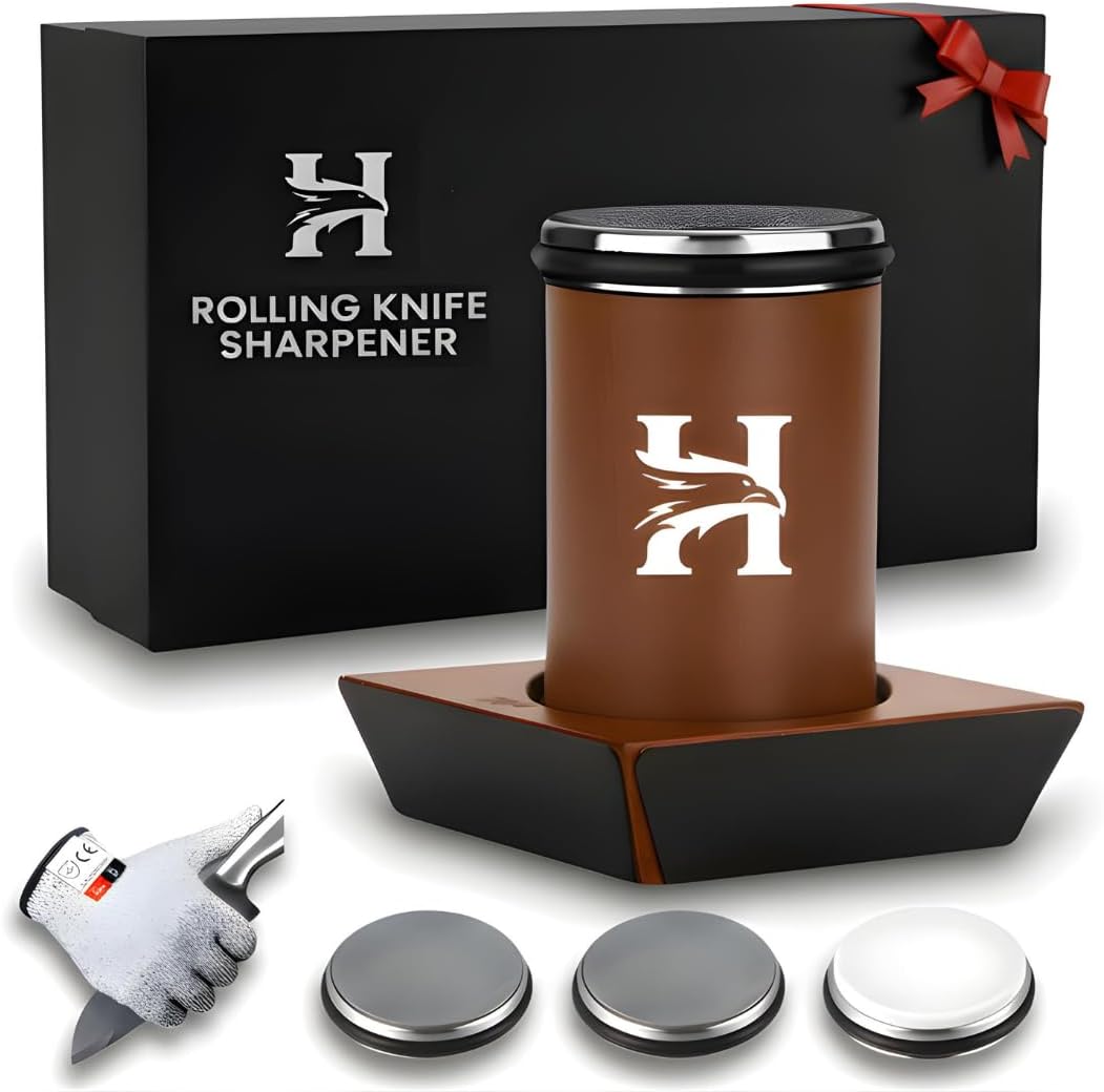 5 Angles High Carbon Stainless Steel Rolling Knife Sharpener with 400, 1000 & 3000 Replacement Discs - Blunt Knife Sharpening Kit with 12°, 15°, 17°, 19° and 22° Sharpening for Kitchen & Chef's Knives