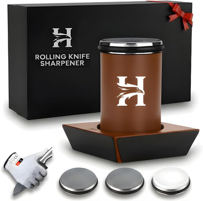 5 Angles High Carbon Stainless Steel Rolling Knife Sharpener with 400, 1000 & 3000 Replacement Discs - Blunt Knife Sharpening Kit with 12°, 15°, 17°, 19° and 22° Sharpening for Kitchen & Chef's Knives