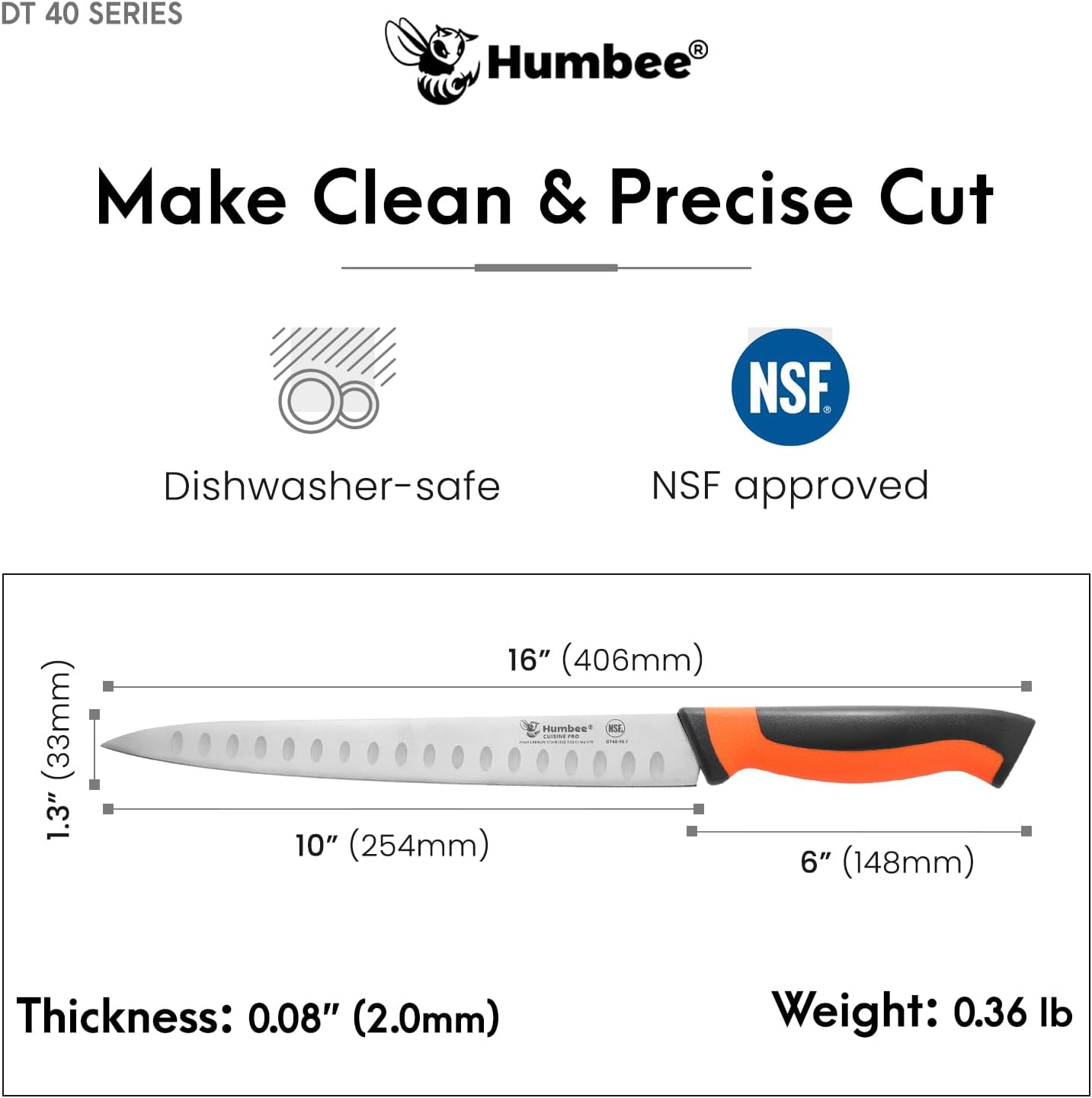 10-Inch Slicer knife With Granton edge, Black, DT-40 Series