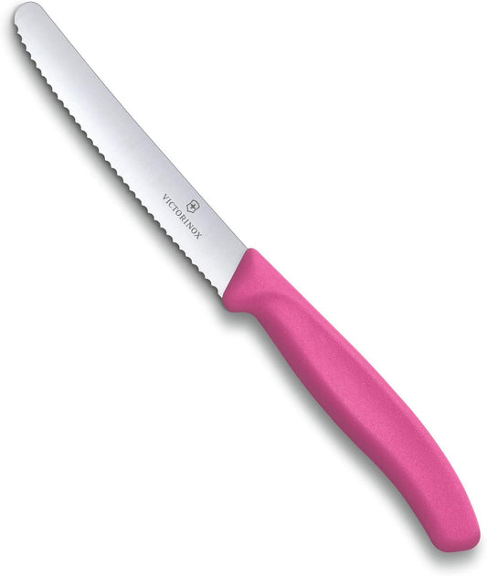 Victorinox Swiss Classic Round Tipped Stainless Steel Utility Knife with Pink Fibrox Handle, 4.5 Inch