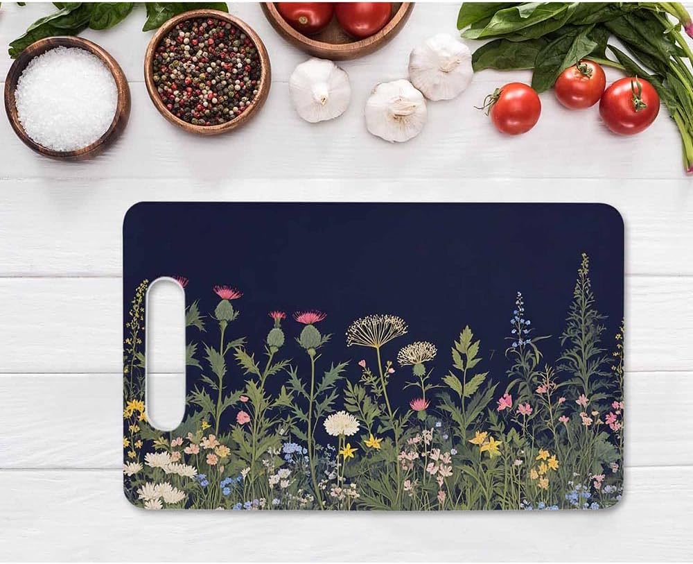 Coffee Set Cutting Board with Handles Coffee Maker Muffin Cup Flower Hot Drink Love Cutting Boards Plastic Safe Chopping Board for Kitchen 16" x 10" x 0.24"