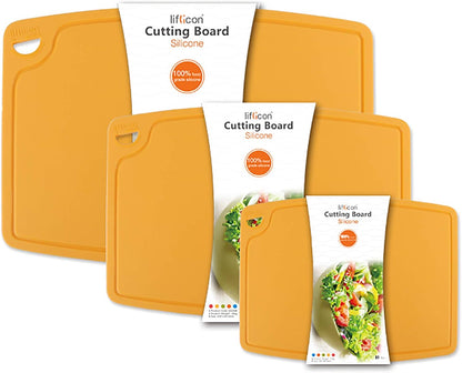 Liflicon Silicone Thick Cutting Boards Mats Set of 3 Foldable & Flexible Design Juice Grooves Easy Grip Handle Dishwasher Safe for Kitchen,BPA free Silicone Cutting Board-Green