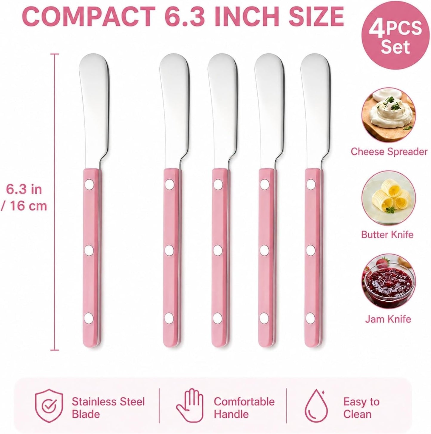 4PCS Stainless Steel Butter Knives Set: 6.3 Inch Cheese Spreader 304 Stainless Steel with Ergonomic Handle for Cheese, Butter & Jam (green)