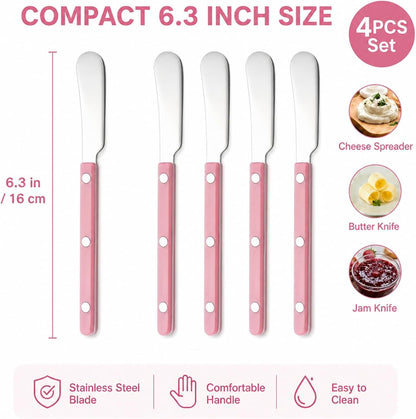 4PCS Stainless Steel Butter Knives Set: 6.3 Inch Cheese Spreader 304 Stainless Steel with Ergonomic Handle for Cheese, Butter & Jam (green)