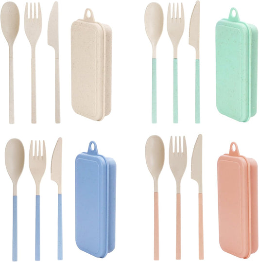 4 Sets Collapsible Reusable Utensils Set with Case, Portable Utensils Include Spoon Knife Forks Chopsticks for Adult Travel Picnic Camping Or Birthday Use