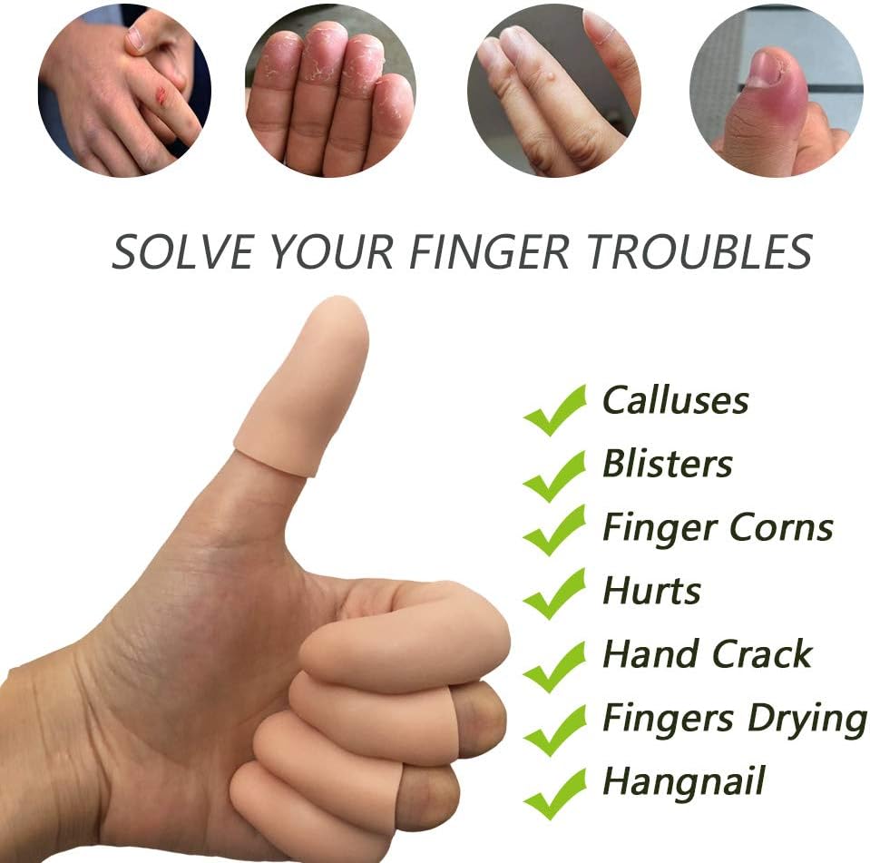 Kris-kikomy Gel Finger Protectors Finger Caps Silicone Fingertips Protection - Finger Cots Great for Trigger Finger, Finger Arthritis, Finger Cracking and Other Finger Pain Relief(Nude, Medium)
