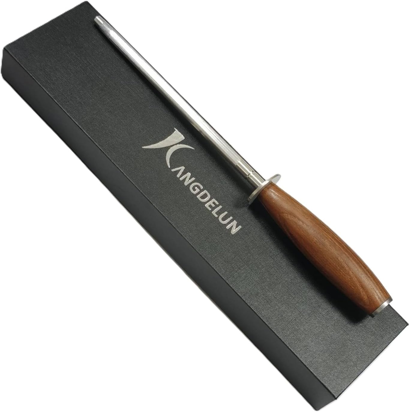 Kangdelun 8" Sharpening Steel - Professional Honing Rod for Kitchen Knives, High-Carbon Steel Rod, Heat-Treated Natural Ash Wood Handle, Premium Gift Box