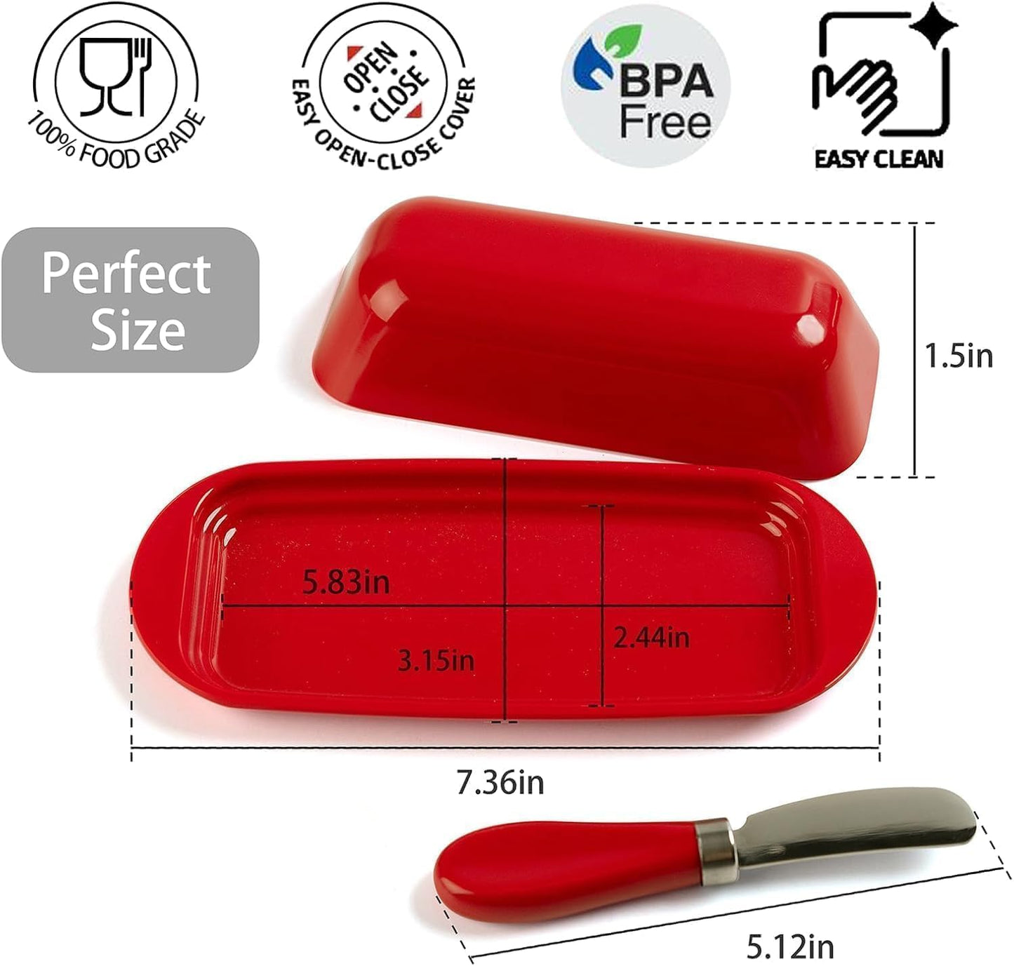 BPA-Free Melamine Butter Dish with Lid & Stainless Steel Knife - Farmhouse Butter Keeper for Countertop & Refrigerator, Dishwasher Safe, Holds 1 Stick with East & West Coast Butter-Cream