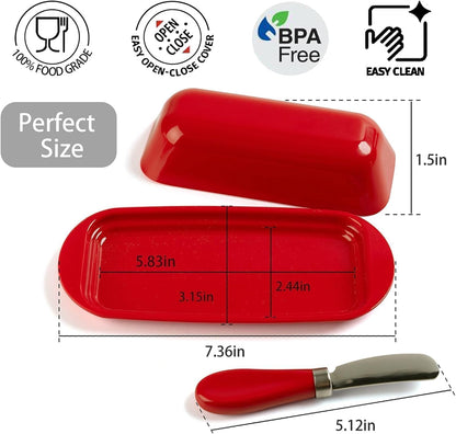 BPA-Free Melamine Butter Dish with Lid & Stainless Steel Knife - Farmhouse Butter Keeper for Countertop & Refrigerator, Dishwasher Safe, Holds 1 Stick with East & West Coast Butter-Cream
