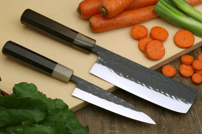 Yoshihiro Kurouchi Stainless Clad High Performance SLD Japanese Nakiri Vegetable Knife & Petty Utility Knife 2pc Set (Nakiri 6.5" / Petty 5.3" & Saya Cover)